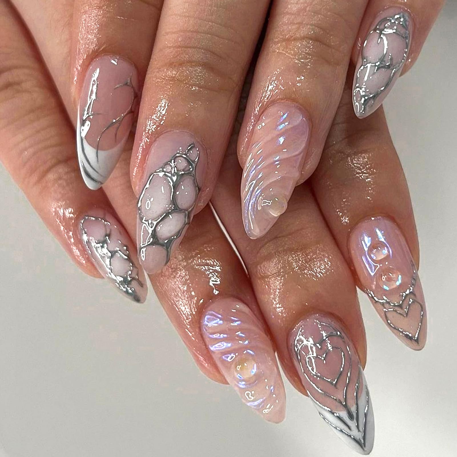 24Pcs Ripple Almond Press-On Nails